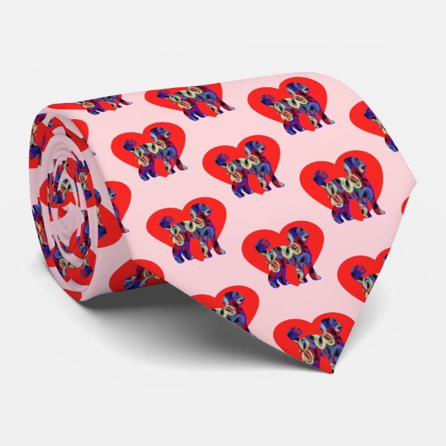 Labradoodle Dog Silhouette Valentines Day Pink Neck Tie (Rolled)