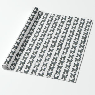 Labradoodle Dog Silhouette Yellow&Blue Grid White Wrapping Paper