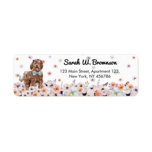 Labradoodle Dog with cute blue bowtie Label