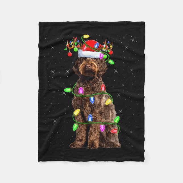 Labradoodle Dog Xmas Lighting Santa Labradoodle Ch Fleece Blanket (Front)