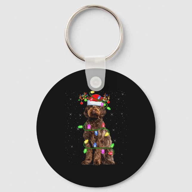 Labradoodle Dog Xmas Lighting Santa Labradoodle Ch Keychain (Front)