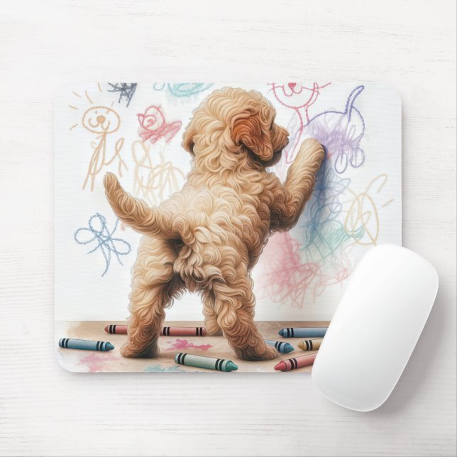 Labradoodle Doodling On a Wall Mouse Pad (With Mouse)