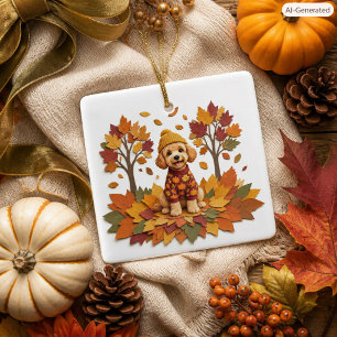 Labradoodle Family Dog Happy Fall Autumn Ceramic Ornament