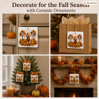 Labradoodle Family Dog Happy Fall Autumn Ceramic Ornament
