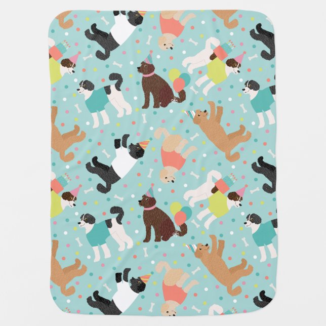 Labradoodle / Goldendoodle Birthday Party Baby Blanket (Front)