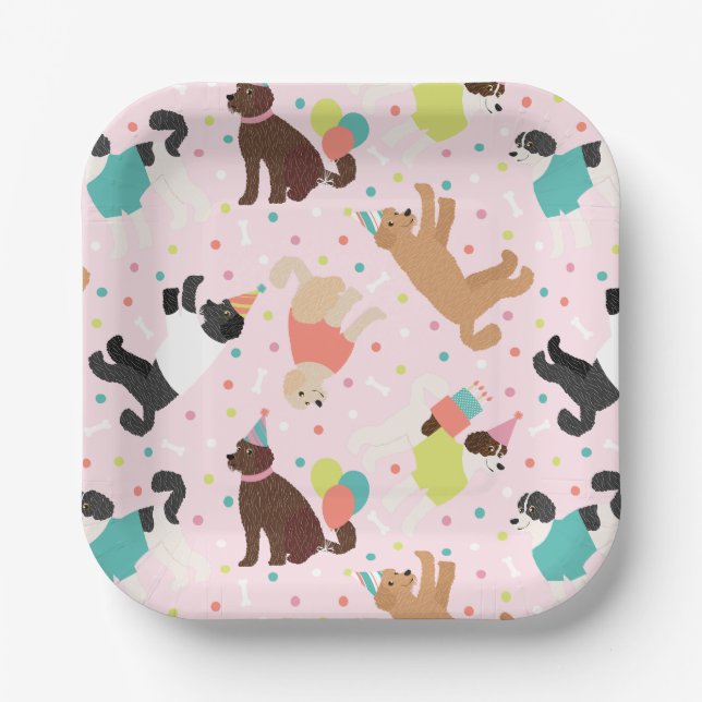 Labradoodle / Goldendoodle Birthday Party Paper Plates (Front)