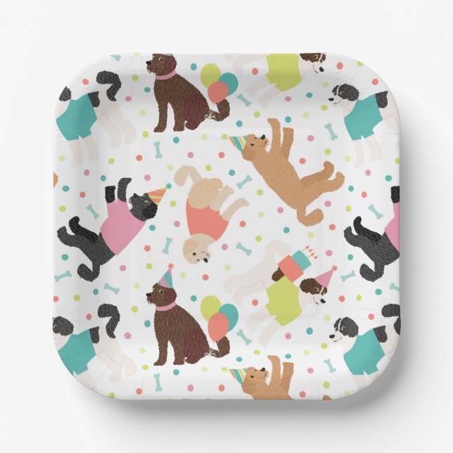 Labradoodle / Goldendoodle Birthday Party Paper Plates (Front)