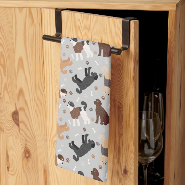 Labradoodle / Goldendoodle Bones and Paws Kitchen Towel (Thirds Fold)