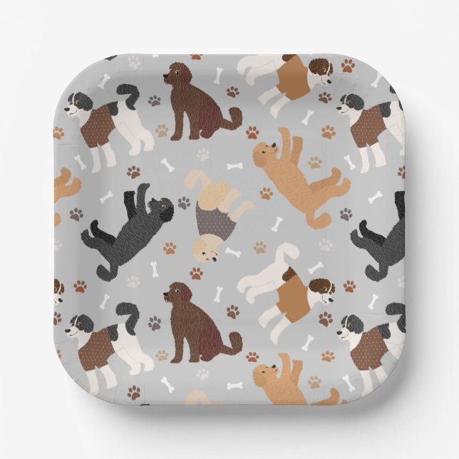 Labradoodle / Goldendoodle Bones and Paws Paper Plates (Front)
