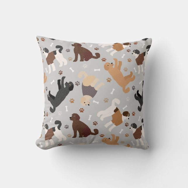 Labradoodle / Goldendoodle Bones and Paws Throw Pillow (Front)