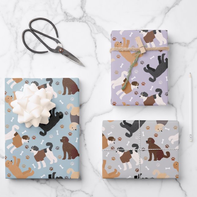 Labradoodle / Goldendoodle Bones and Paws Wrapping Paper Sheets (Front)