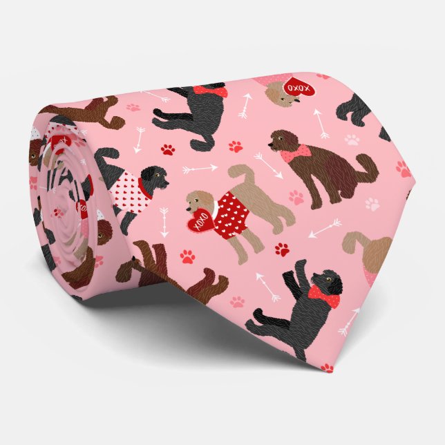 Labradoodle / Goldendoodle Valentine Pattern Neck Tie (Rolled)