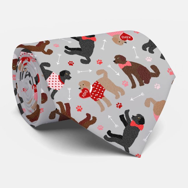 Labradoodle / Goldendoodle Valentine Pattern Neck Tie (Rolled)