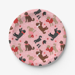 Labradoodle / Goldendoodle Valentine Pattern Paper Plates