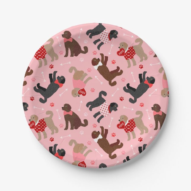 Labradoodle / Goldendoodle Valentine Pattern Paper Plates (Front)