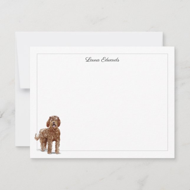 Labradoodle Gray Border Personalized Note Card (Front)