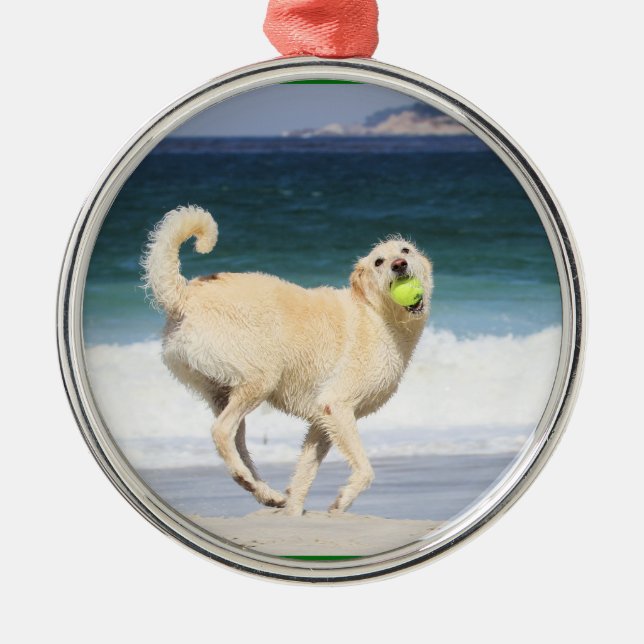 Labradoodle - Happy Day on the Beach Metal Ornament (Front)