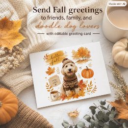 Labradoodle Hello Fall Family Dog Greeting Card