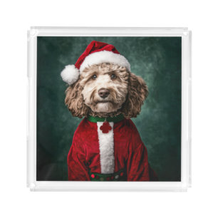Labradoodle in Festive Christmas Attire Acrylic Tray