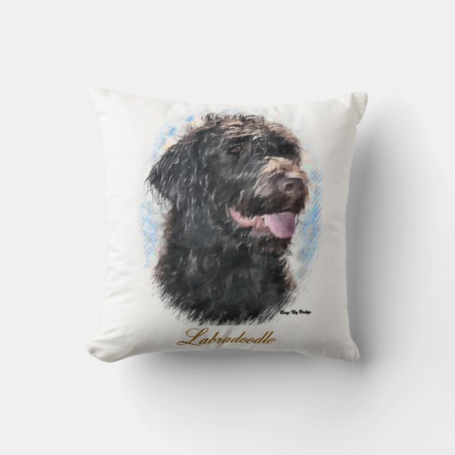 Labradoodle Lovers Art Gifts Throw Pillow (Front)