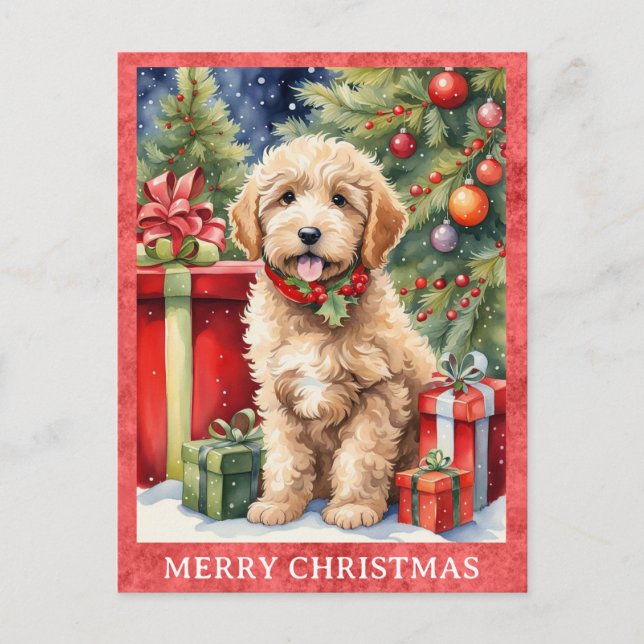 Labradoodle Merry Christmas Cute Puppy Dog Postcard (Front)
