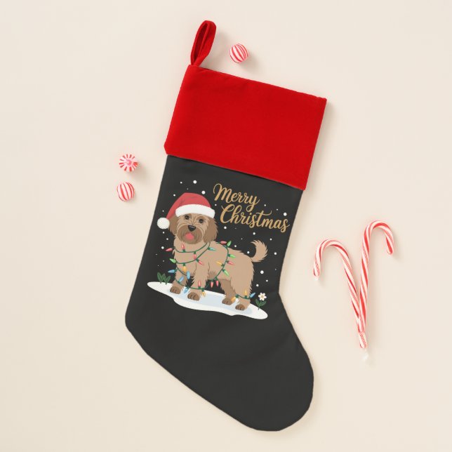 Labradoodle Merry Christmas Funny Xmas Dog Lover Christmas Stocking (Front)