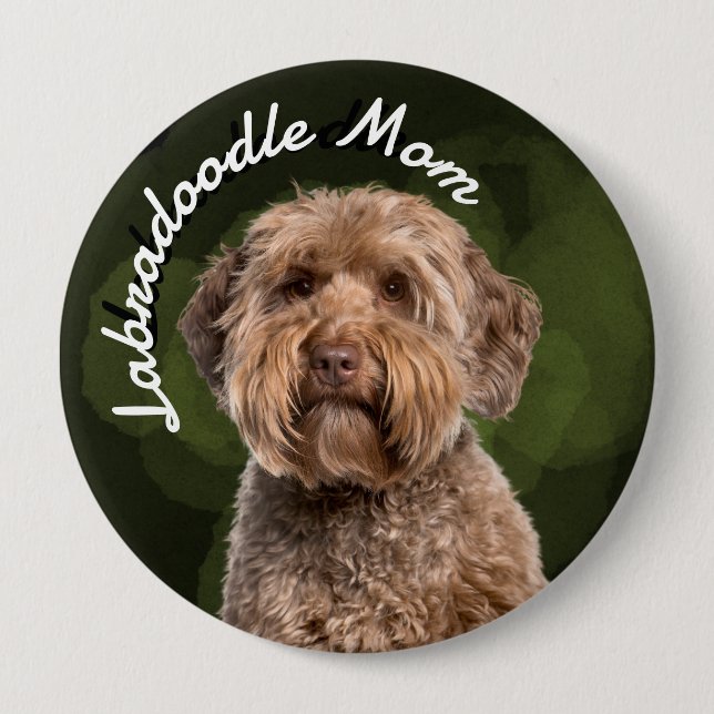Labradoodle Mom with green background  Button (Front)