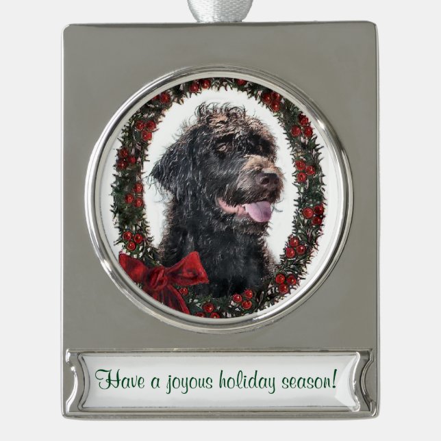 Labradoodle Personalized Christmas Silver Plated Banner Ornament (Front)