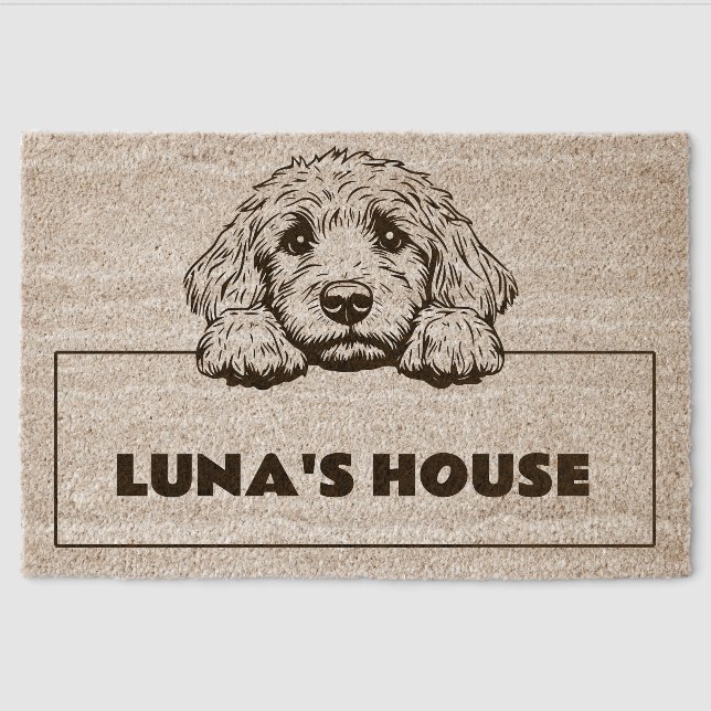 Labradoodle Personalized Dog House Welcome  Fiber Doormat (Front)