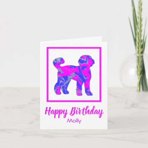 Labradoodle Pink Silhouette Dog Funny Birthday Card