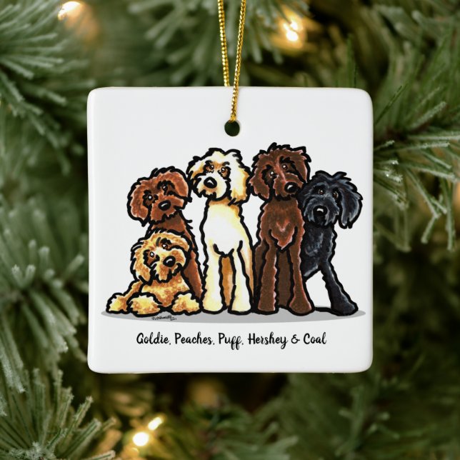 Labradoodle Rainbow Personalized Christmas Ceramic Ornament (Tree)