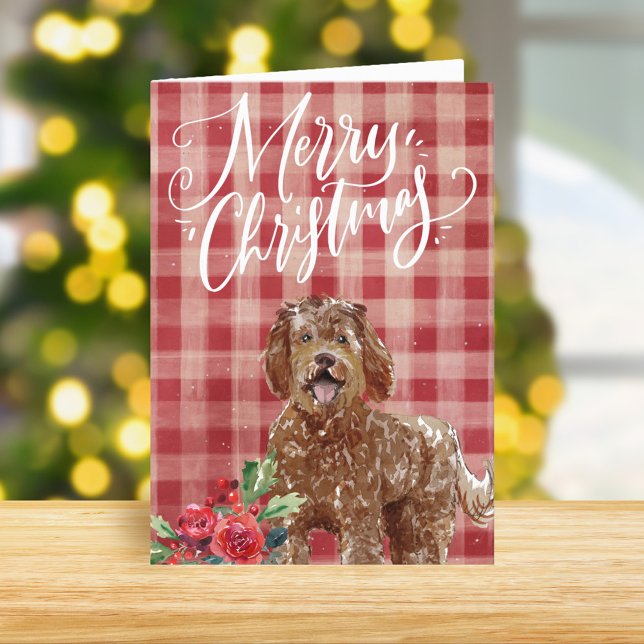 Labradoodle Red Plaid Christmas Holiday Card (Creator Uploaded)