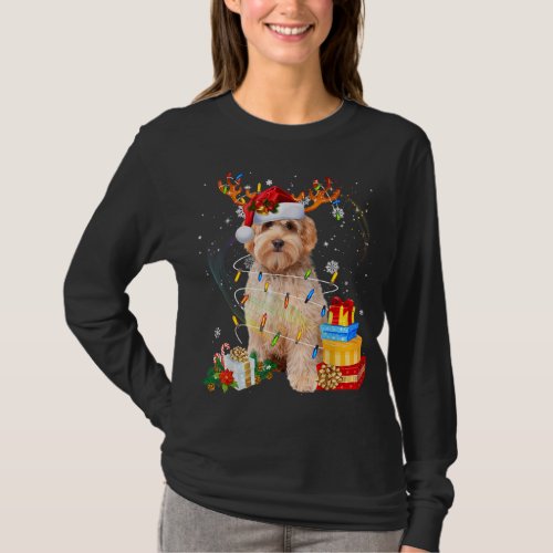 Labradoodle Reindeer Christmas Lights Funny Dog Xm T_Shirt