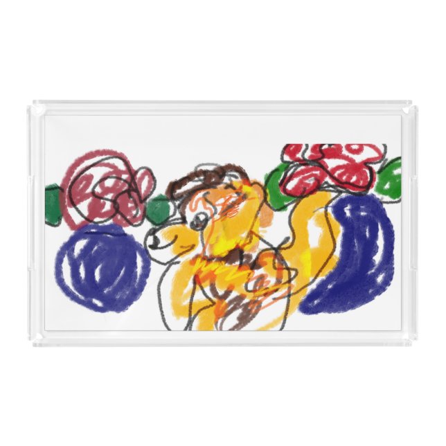 Labradoodle roses acrylic tray (Front)