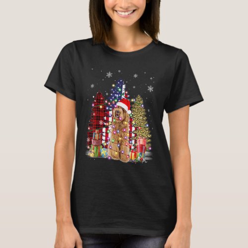 Labradoodle Santa Hat Light Buffalo Plaid Leopard  T_Shirt
