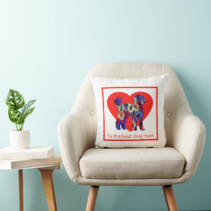Labradoodle Silhouette Dog Red Heart Mother’s Day Throw Pillow