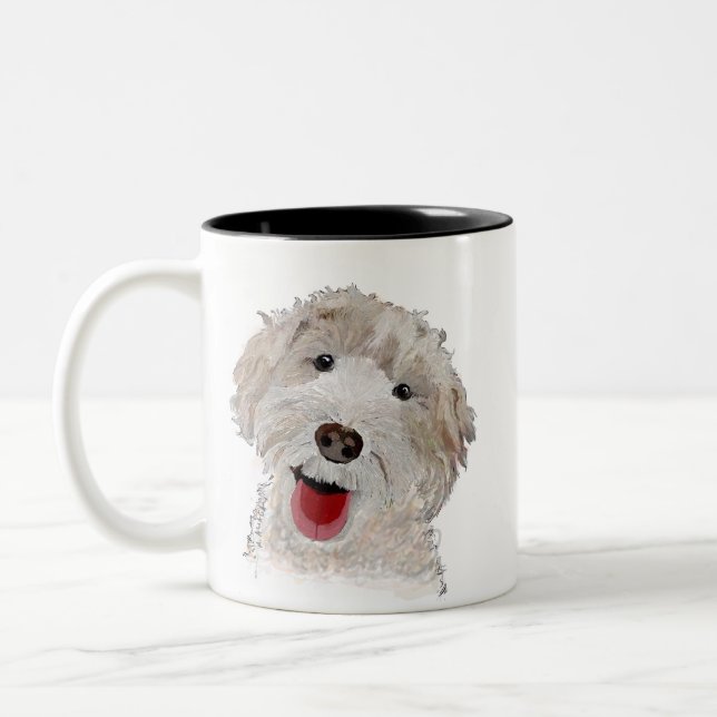 Labradoodle Smiling Dog Two-Tone Coffee Mug (Left)