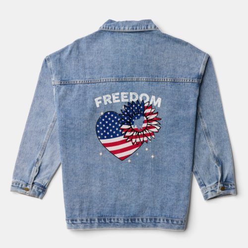 Labradoodle Sunflower Heart American Flag Freedom  Denim Jacket
