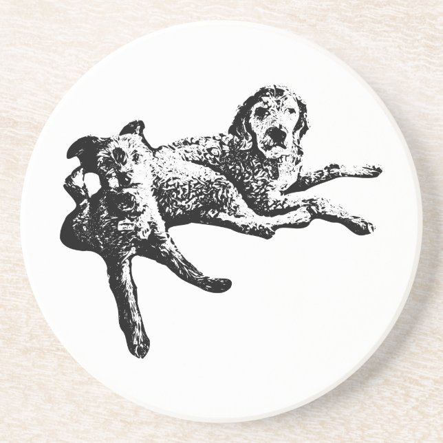  Labradoodle & Terrier Duo Ink Art Coaster (Front)