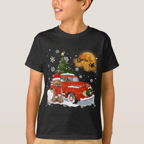 Labradoodle Vintage Wagon Red Truck Christmas Tree T_Shirt