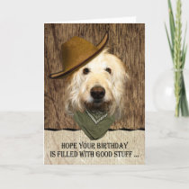 Labradoodle Wearing Cowboy Hat Funny Birthday Card