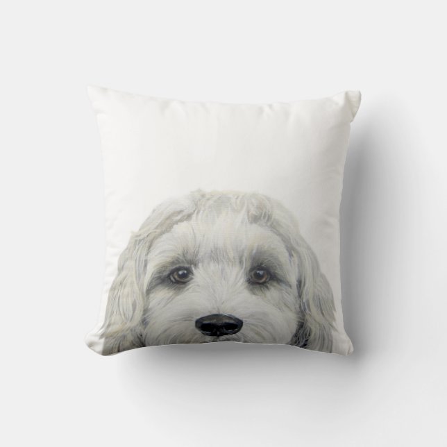 Labradoodle white Original painting by miart Throw Pillow (Front)