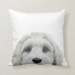 Labradoodle white Original painting by miart Throw Pillow