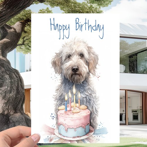 Labradoodle with Cake _ Dog Lovers Happy Birthday Card