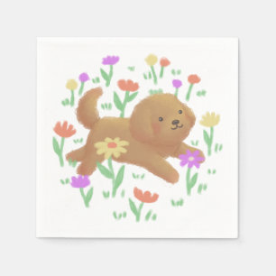 Labradoodle with Flowers Illustration Napkins