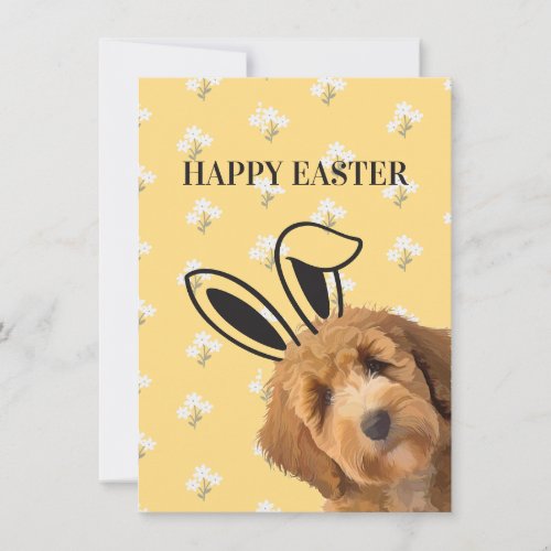 Labradoodle Yellow Floral Bunny Ears Funny Easter Holiday Card