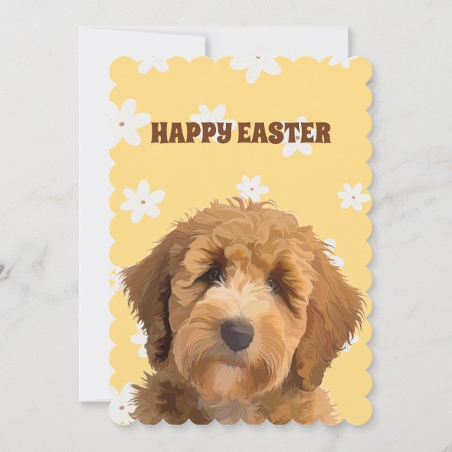 Labradoodle Yellow Happy Easter Floral Dog  Holida Holiday Card (Front)