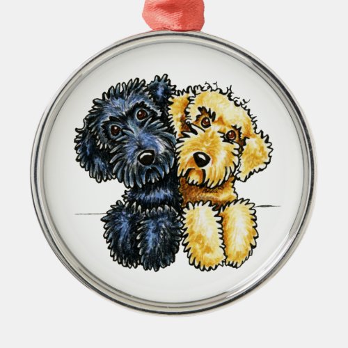Labradoodles Black Yellow Lined Up Metal Ornament