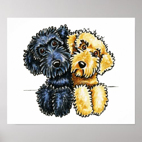 Labradoodles Black Yellow Lined Up Poster