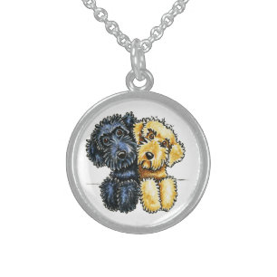Labradoodles Black Yellow Lined Up Sterling Silver Necklace